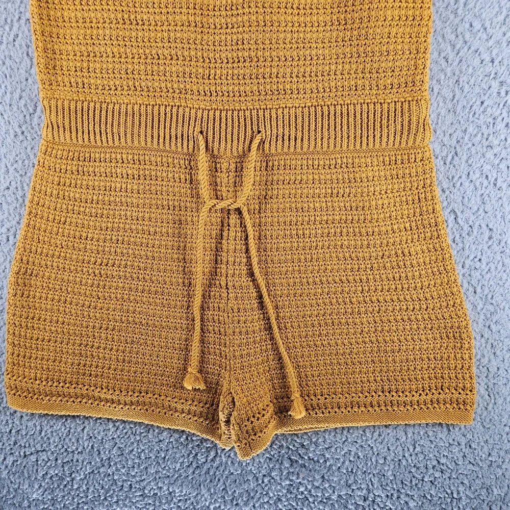 Universal Thread Women 100%‎ Cotton Yellow Brown Tie Front Romper Size XS